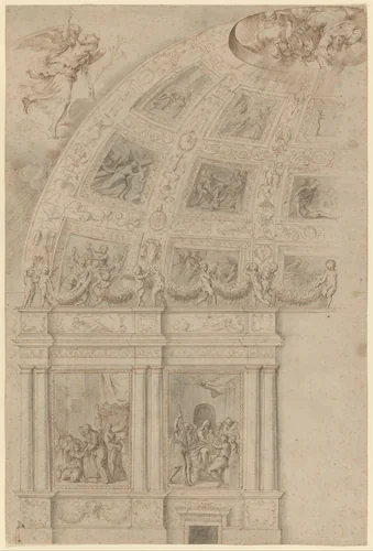 Design for the Decoration of the Semi-Dome of a Church Apse by Battista Franco, drawing, 1540-1560