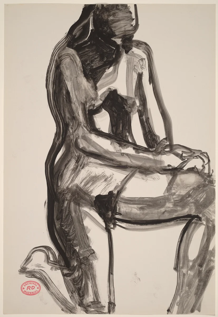 Untitled [female nude kneeling on one knee] by Richard Diebenkorn, drawing, 1955-1967