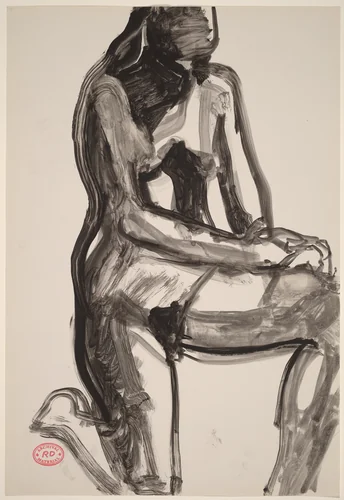 Untitled [female nude kneeling on one knee] by Richard Diebenkorn, drawing, 1955-1967
