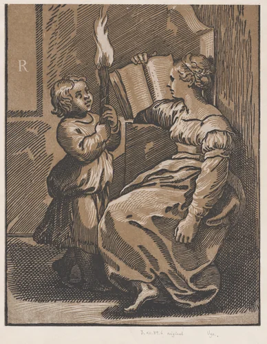 A Sibyl reading a book facing left by Ugo da Carpi, print, 1513-1523