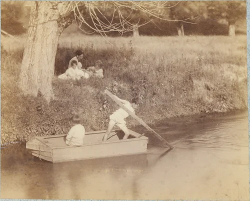 [Two Boys Playing at the Creek, July 4, 1883] by Thomas Eakins, photograph, 1883