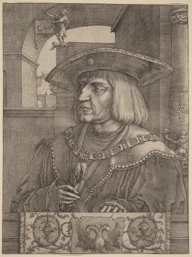 Emperor Maximilian I by Lucas van Leyden, print, 1520