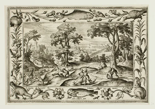 Hare Hunt, from Landscapes with Old and New Testament Scenes and Hunting Scenes by Adriaen Collaert, print, 1584