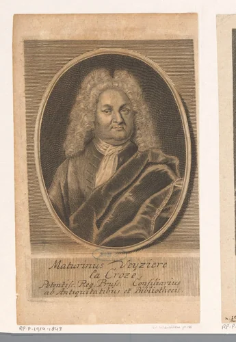 Portret van Mathurin Veyssière de La Croze by Martin Bernigeroth, print, 1722