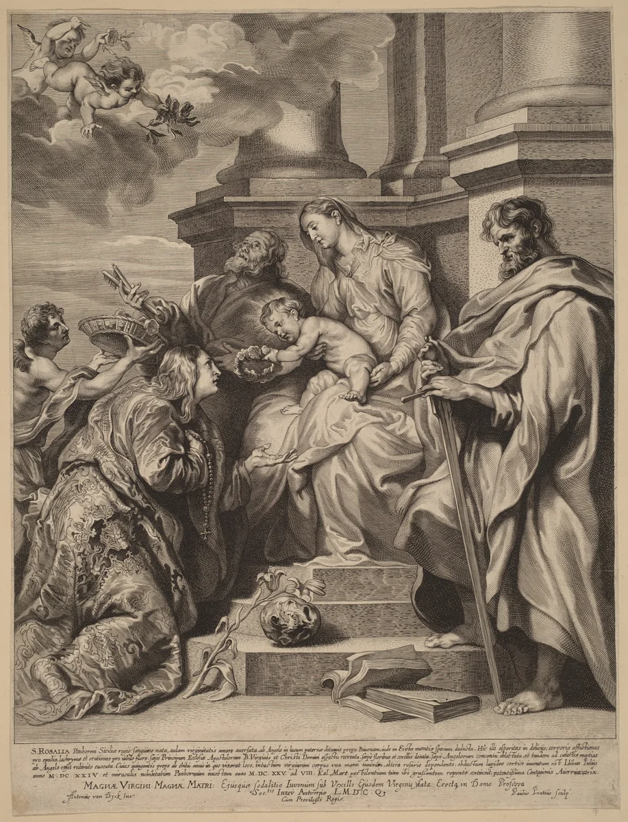 Saint Rosalia Crowned by the Child Jesus by Paulus Pontius
Sir Anthony van Dyck, print, 1603-1658