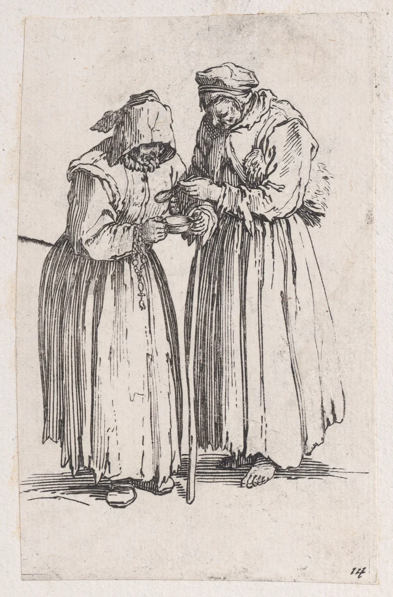 Reverse Copy of Les Deux Mendiantes (The Two Female Beggars), from Les Gueux suite appelée aussi Les Mendiants, Les Baroni, ou Les Barons (The Beggars, also called the Barons) by anonymous, print, 1625-1700
