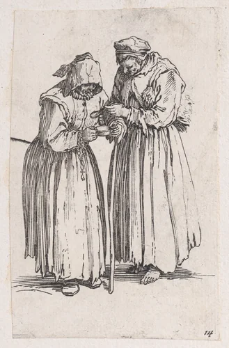 Reverse Copy of Les Deux Mendiantes (The Two Female Beggars), from Les Gueux suite appelée aussi Les Mendiants, Les Baroni, ou Les Barons (The Beggars, also called the Barons) by anonymous, print, 1625-1700