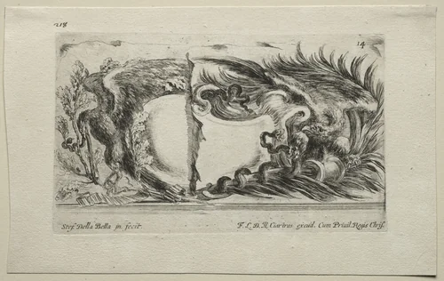 Collection of Various Caprices and New Designs of Cartouches and Ornaments: No 14 by Stefano della Bella, print, 1646