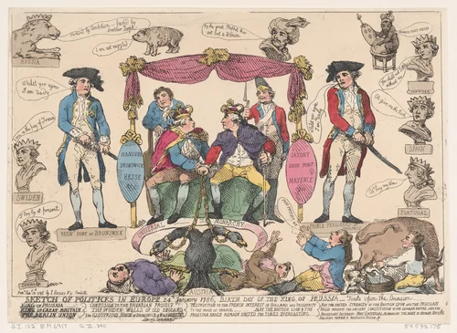 Sketch of Politicks in Europe, Birthday of the King of Prussia by Thomas Rowlandson, print, 1786