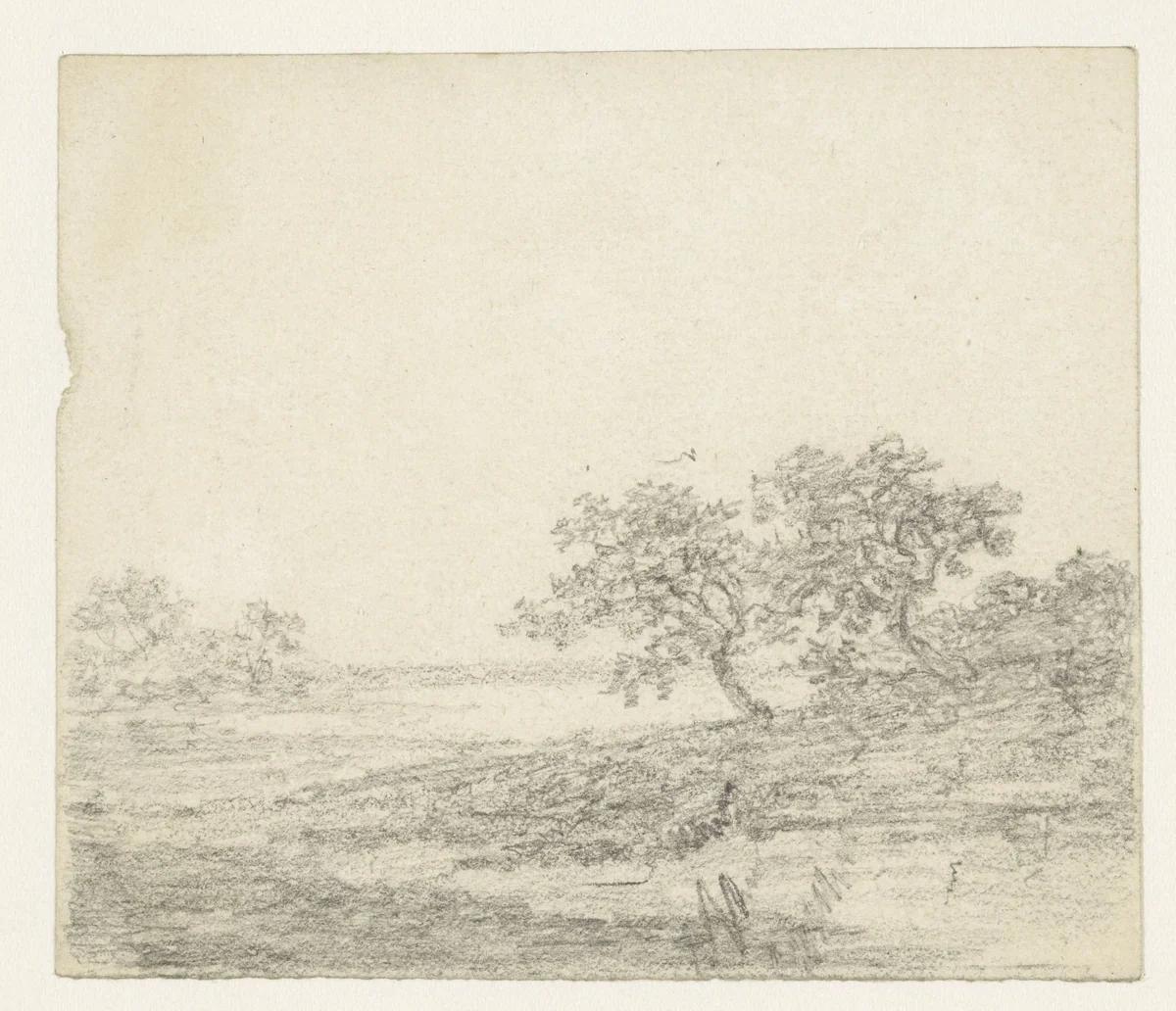 Twee bomen op een helling by Georges Michel, drawing, 1773-1843
