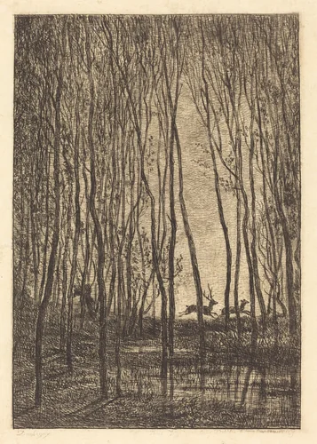 Deer in the Woods (Les Cerfs sous bois) by Charles-François Daubigny, print, 1850