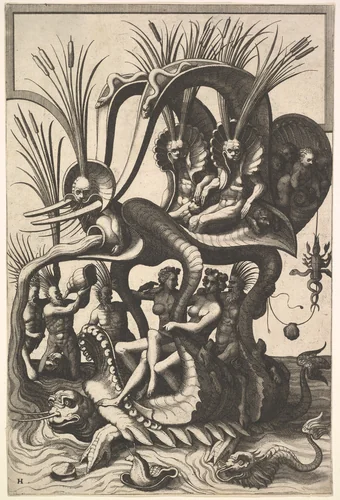 Fantastic Sea Carriage by Johannes van Doetecum, print, 1556