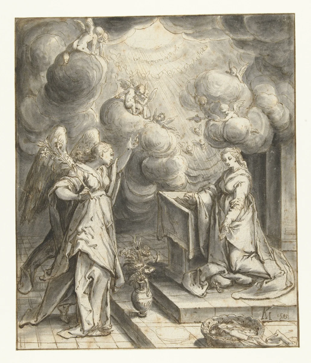Annunciatie by Karel van Mander, drawing, 1593