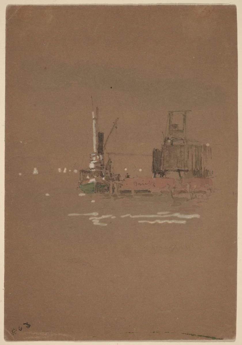 Hudson River Brick Piers by Jasper Francis Cropsey, drawing, 1886