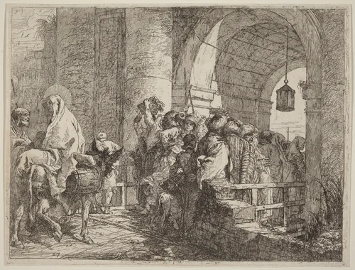 The Holy Family Arriving at a City Gate by Giovanni Domenico Tiepolo, print, 1753