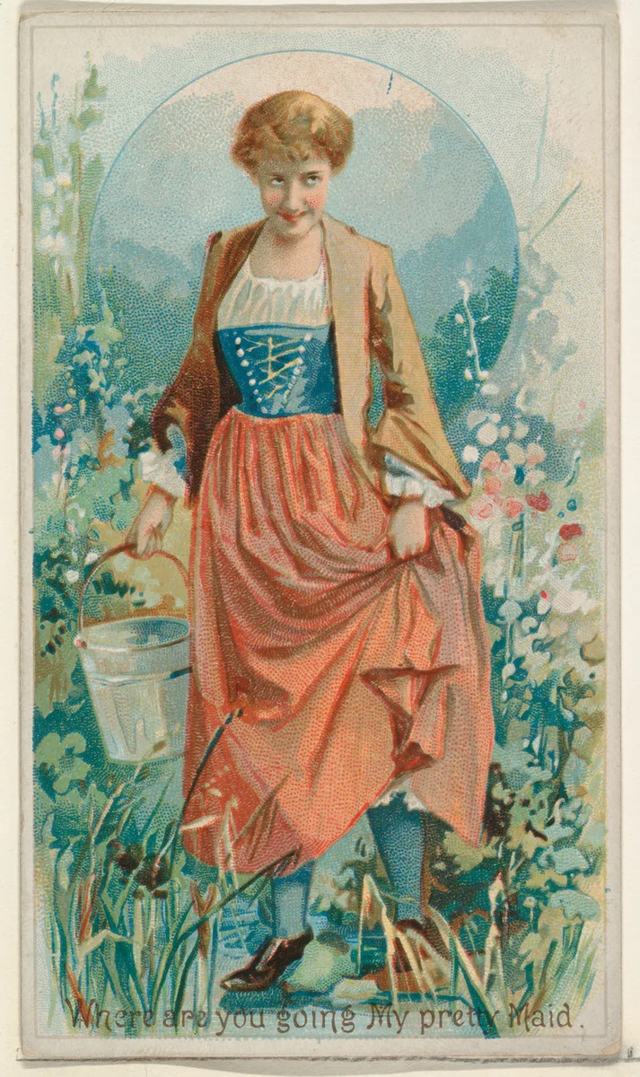 Where Are You Going My Pretty Maid, from the Illustrated Songs series (N116) issued by W. Duke, Sons & Co. to promote Honest Long Cut Tobacco by W. Duke, Sons & Co., print, 1893