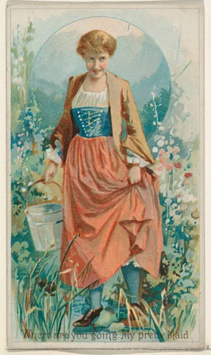 Where Are You Going My Pretty Maid, from the Illustrated Songs series (N116) issued by W. Duke, Sons & Co. to promote Honest Long Cut Tobacco by W. Duke, Sons & Co., print, 1893