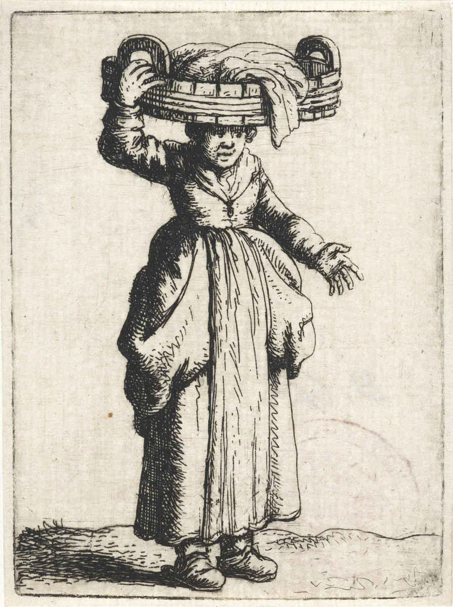 Wasvrouw met tobbe op het hoofd by Jan Gillisz van Vliet, print, 1635