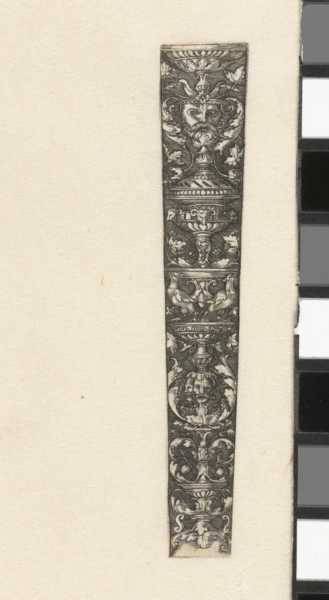 Ornament met mascarons by anonymous, print, 1525-1580