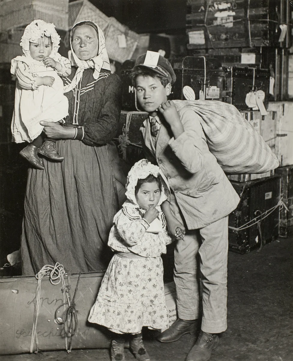 Italian Family Seeking Lost Baggage, Ellis Island by Lewis Wickes Hine, photograph, 1905