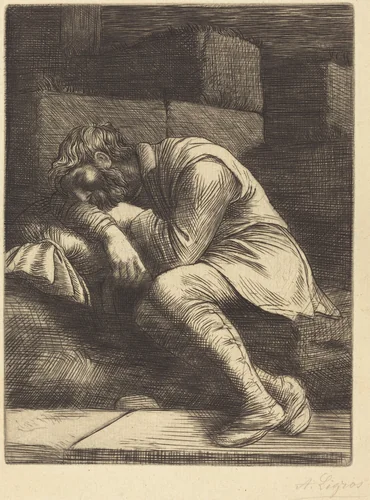 Sleeping Beggar (Mendiant endormi) by Alphonse Legros, print, 1837-1911