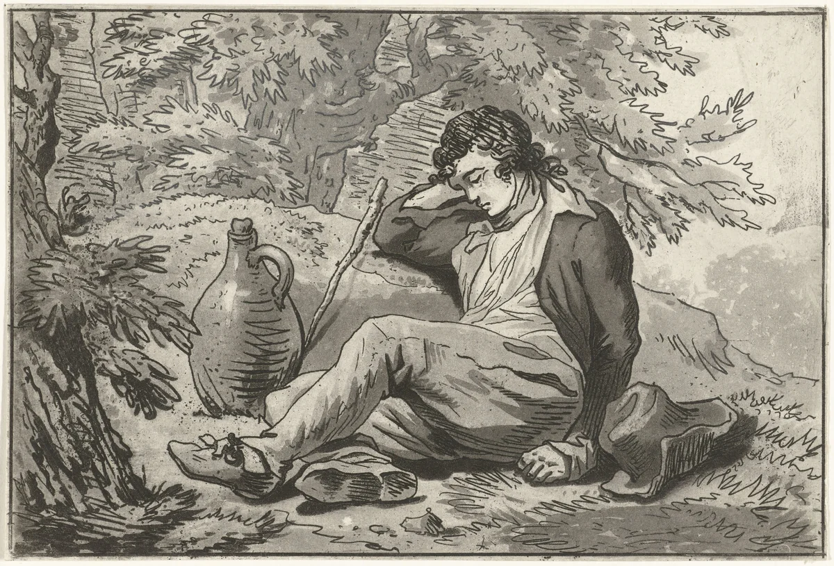 Slapende man by Hermanus Fock, print, 1781-1822