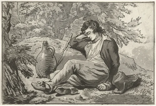 Slapende man by Hermanus Fock, print, 1781-1822