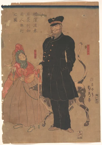 American Merchant Strolling in Yokohama by Utagawa Sadahide, print, 1861