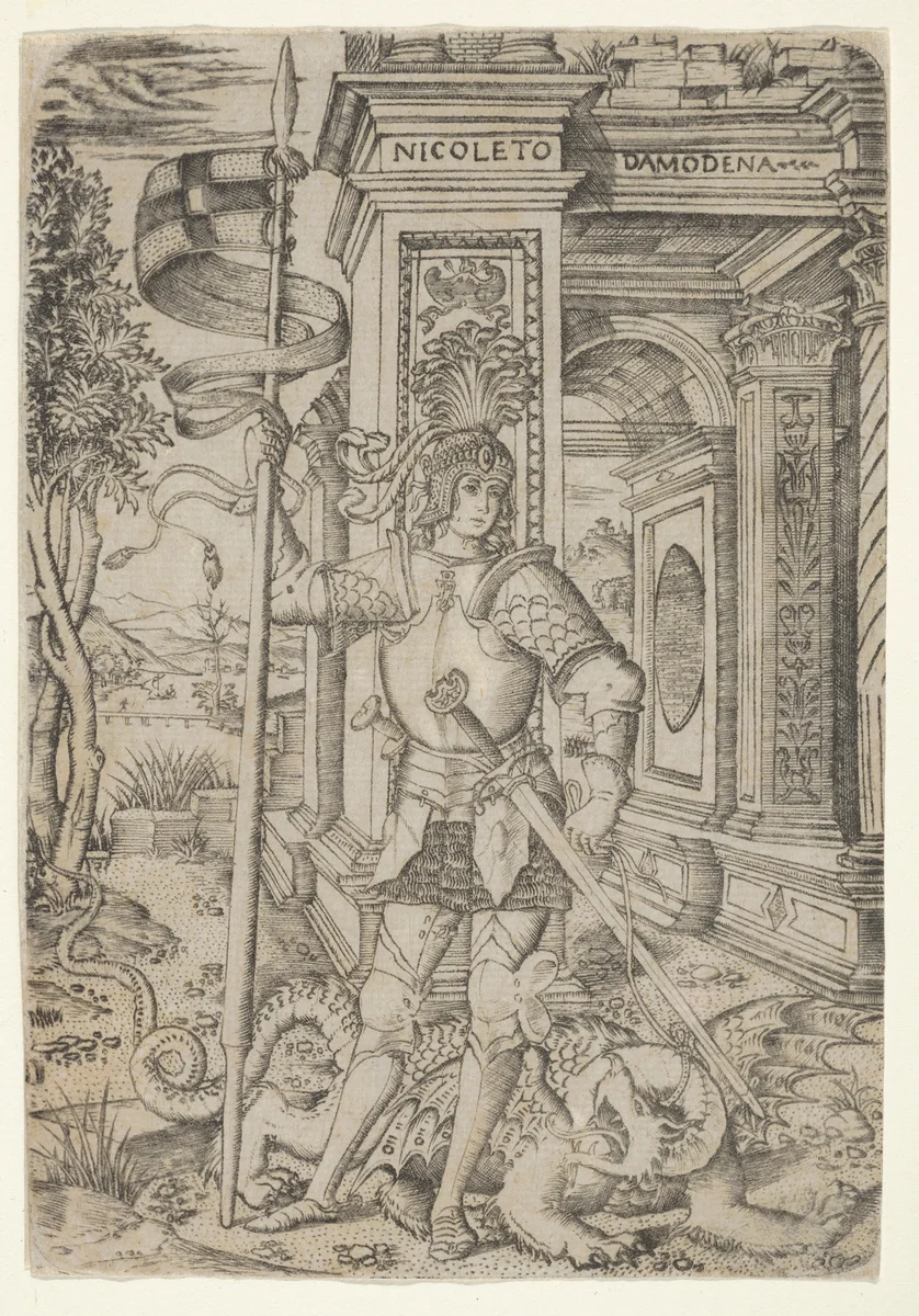 St. George by Nicoletto da Modena, print, 1495-1525
