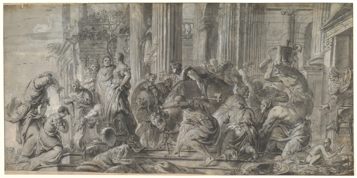 Samuel Anointing the Young David (?) by Jan Erasmus Quellinus, drawing, 1650-1715