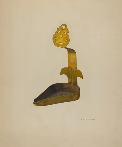 Brass Betty Lamp by Oscar Bluhme, index of american design, 1940