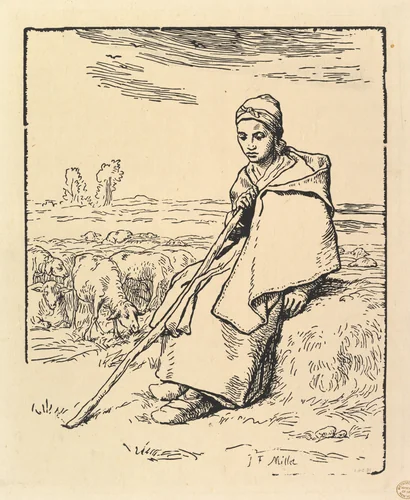 Seated Shepherdess by Jean-François Millet, print, 1830-1875