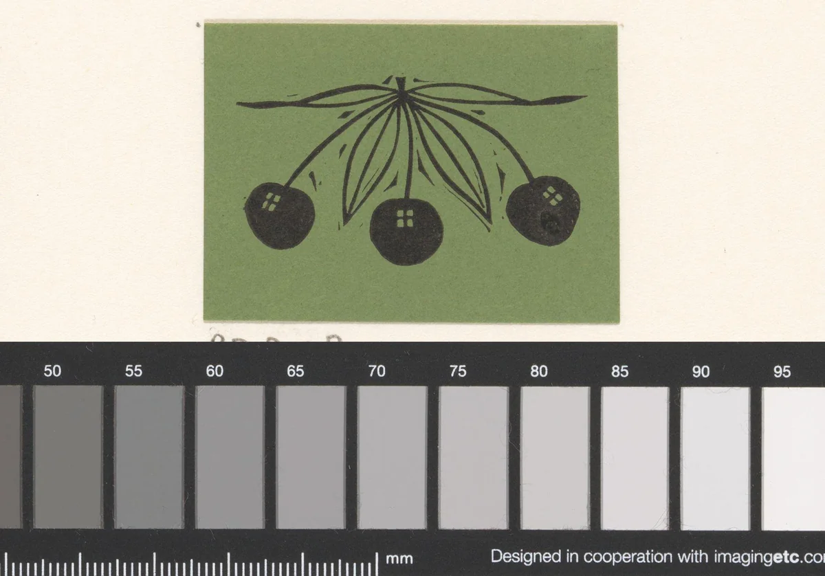 Vignet met drie kersen by Gerrit Willem Dijsselhof, print, 1892