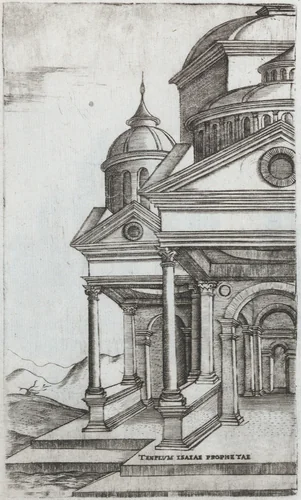 Templum Idor Egito, from a Series of Prints depicting (reconstructed) Buildings from Roman Antiquity by Monogrammist G.A. with the Caltrop, book, 1530-1550
