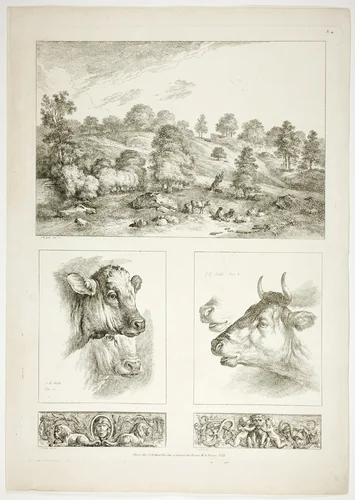 Plate Four of 38 from Oeuvres de J. B. Huet by Jean Baptiste Huet, print, 1796-1799
