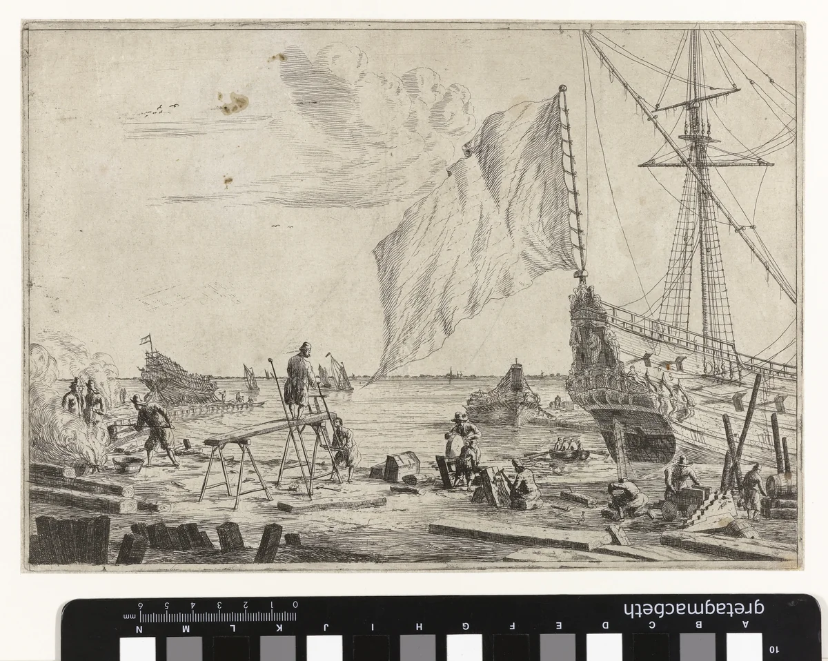 Scheepswerf by Reinier Nooms, print, 1650-1664