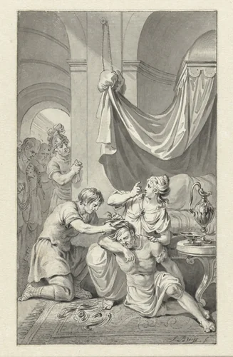 Samson en Delila by Jacobus Buys, drawing, 1734-1801