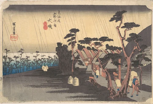 Tiger Rain at Ōiso Station by Utagawa Hiroshige (歌川広重), print, 1824-1844