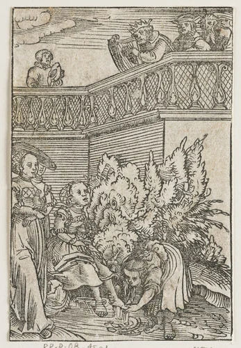 David ziet Batseba in zijn tuin een bad nemen by Lucas Cranach, print, 1528-1554