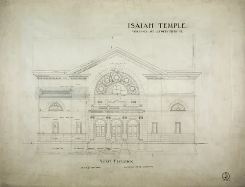Isaiah Temple, Chicago, Illinois, West Elevation by Dankmar Adler, drawing, 1898-1899