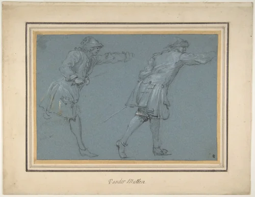 Study of Two Soldiers Swordfighting by Adam Frans van der Meulen, drawing, 1645-1690