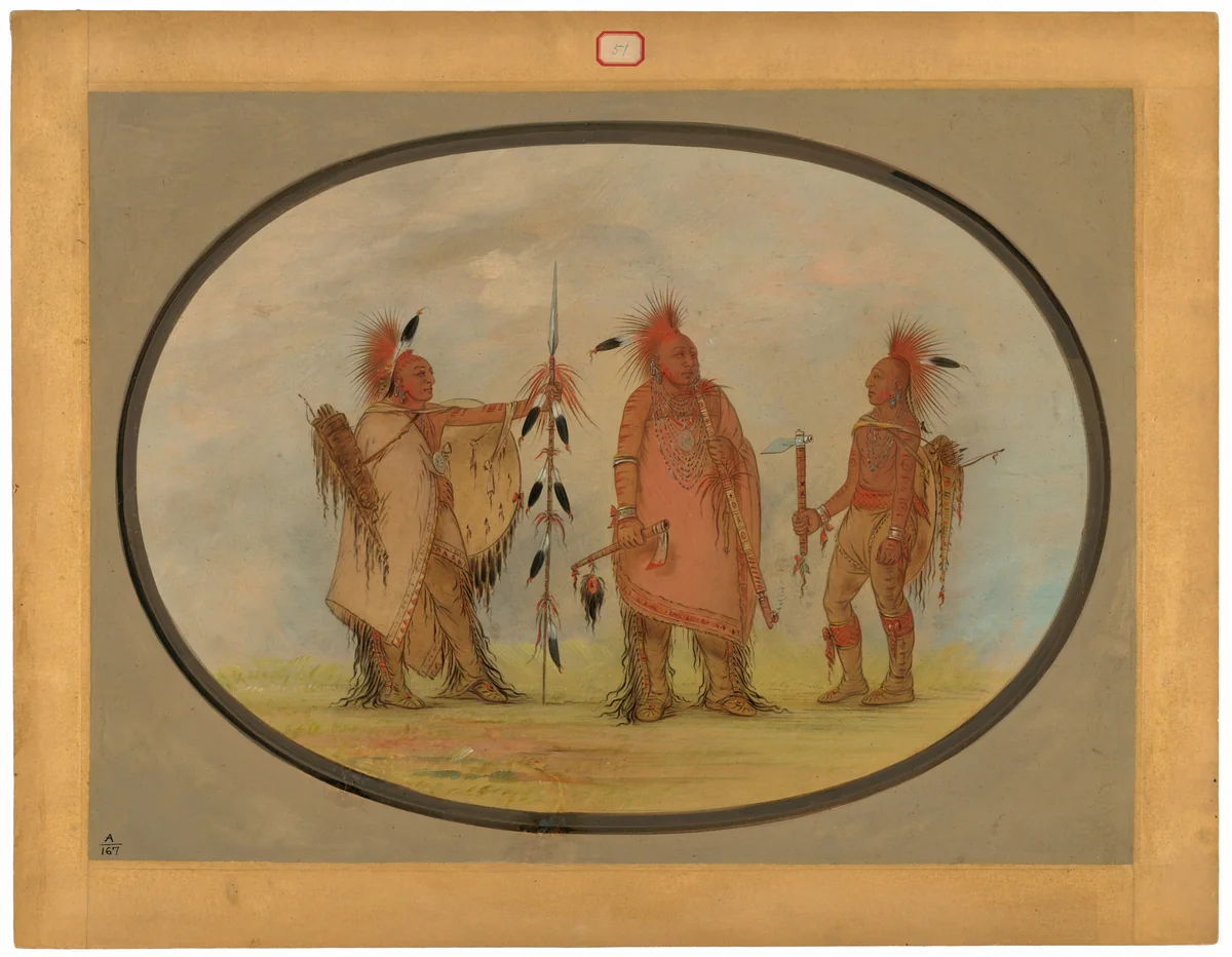 Osage Chief with Two Warriors by George Catlin, painting, 1861-1869