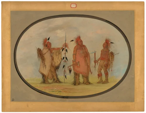 Osage Chief with Two Warriors by George Catlin, painting, 1861-1869