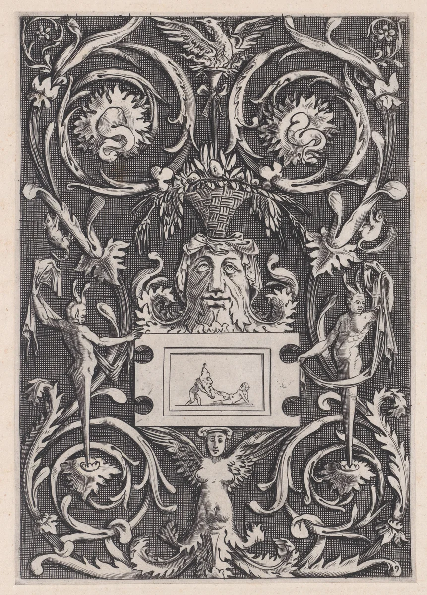 Ornamental Panel by Agostino Veneziano, print, 1514-1536