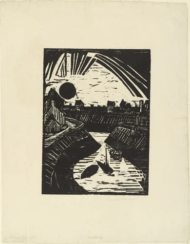 Curving Canal (Krummer Kanal) by Erich Heckel, print, 1915