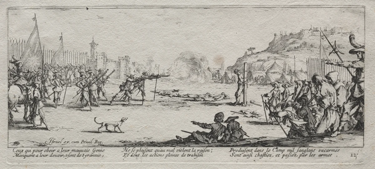 The Large Miseries of War: The Firing Squad by Jacques Callot, print, 1633