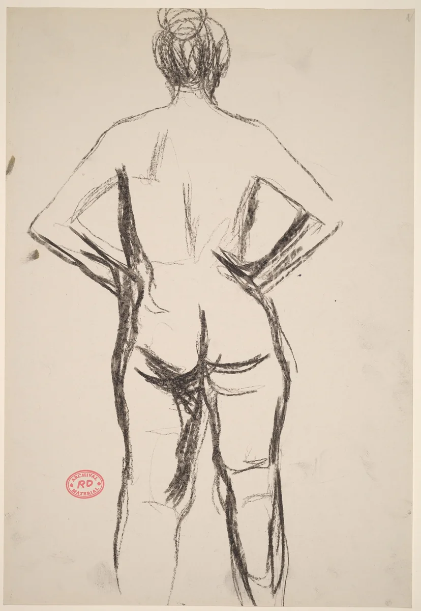 Untitled [rear view of standing nude with her hands at her hips] by Richard Diebenkorn, drawing, 1955-1967