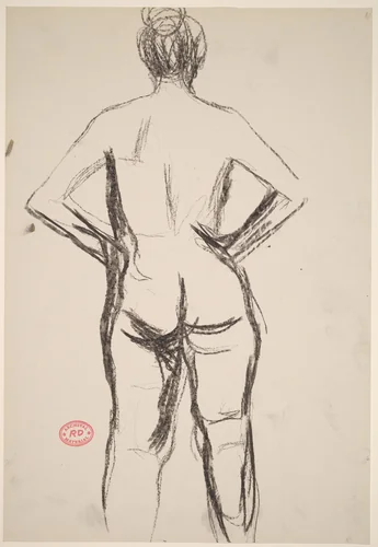 Untitled [rear view of standing nude with her hands at her hips] by Richard Diebenkorn, drawing, 1955-1967