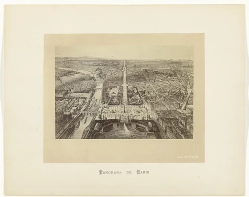 Fotoreproductie van een prent met een panorama van Parijs by anonymous, photograph, 1860-1890