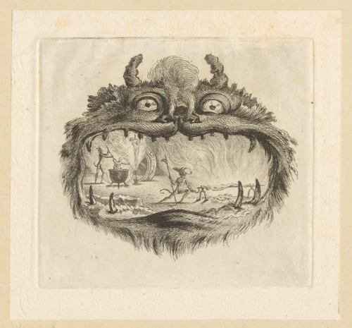 Opengesperde muil van Leviathan laat de hel zien by Georg Friedrich Schmidt, print, 1774